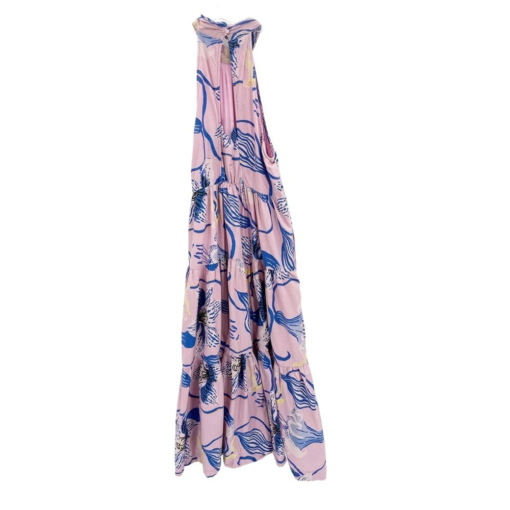 Anthropologie Sarah Gordon for Maeve Pink Blue Floral Halter Maxi Dress Size 8 - Picture 5 of 14
